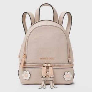 Used Michael Kors Rhea Mini Floral Applique Leather Backpack Pink